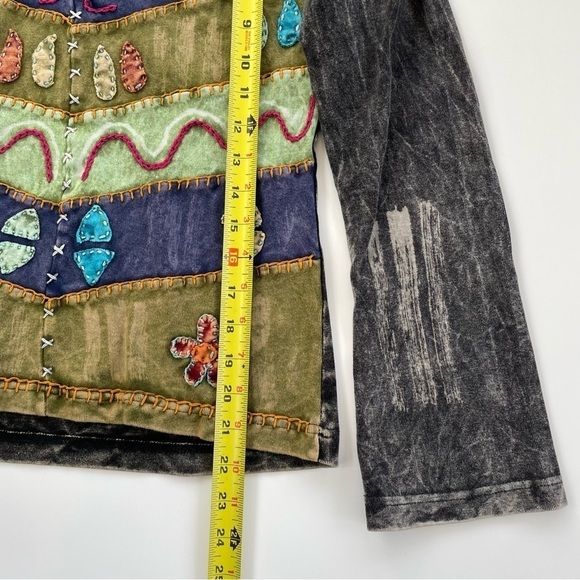 KPC Women's Moss Green Gray Artsy Boho Patchwork Long sleeve Top Size Medium - Picture 8 of 8